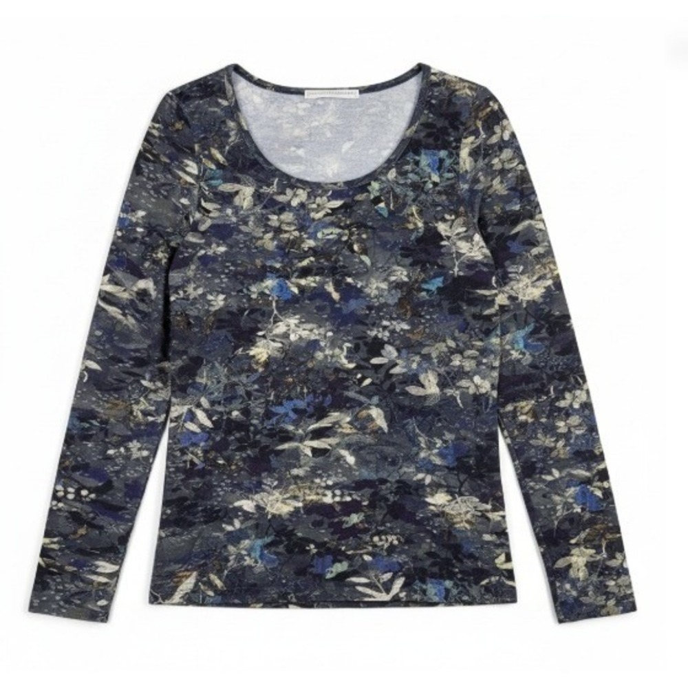 Peruvian Connection Pima Cotton Floral Scoop Neck Long Sleeve Top Boho Medium